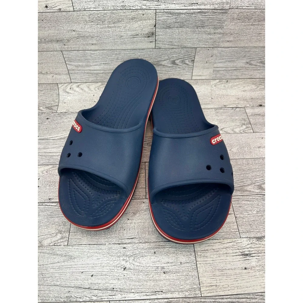 Crocs Navy Blue Red Accent M 7 W 9 Mens Womens Slides Sandals Slip‎ Ons